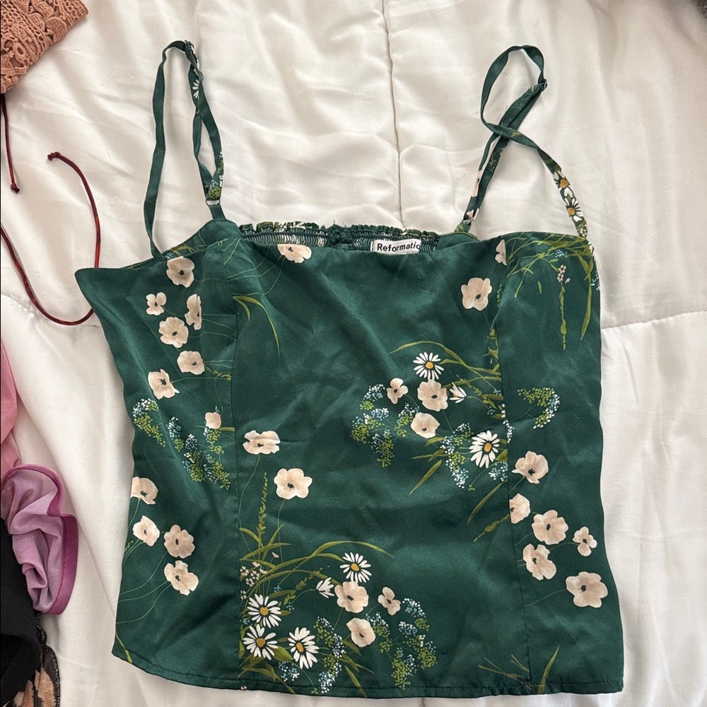 Reformation Dark Green Floral Camisole